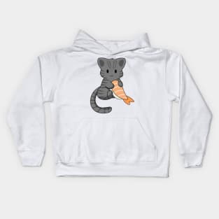 Grey Tabby Cat with Prawn Sushi Roll Kids Hoodie